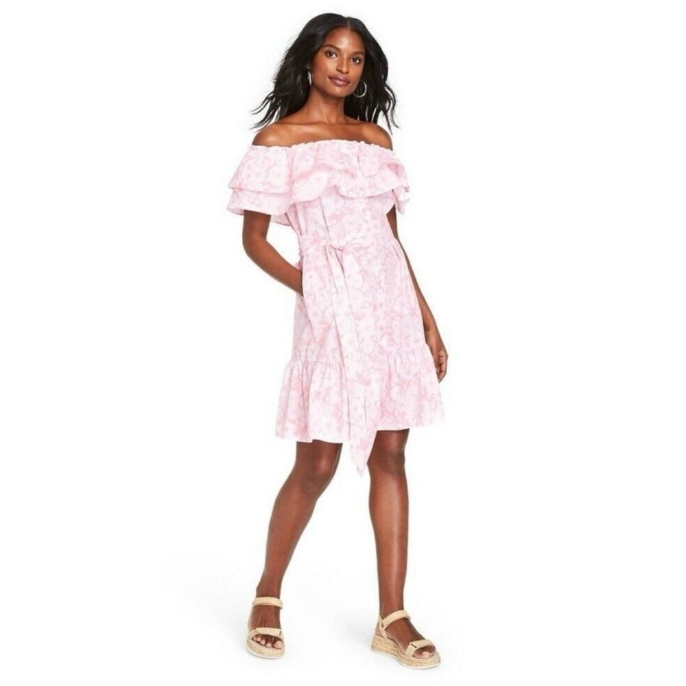 Lisa Marie Fernandez Target Pink White Floral Off the Shoulder Dress Medium